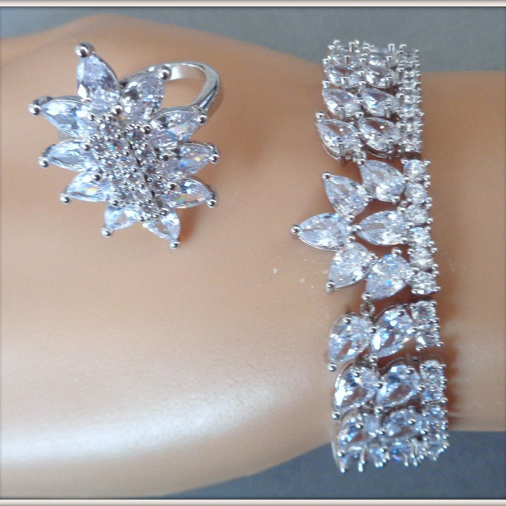 18k white gold Over Magnificent Bracelet Ring Set